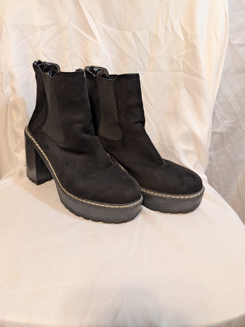 Olivia Miller Black Suede Platform Chelsea Heeled Boots